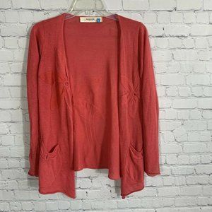 Anthropologie Sparrow Coral Cardigan Size XS Sweater Linen Blend Floral Applique